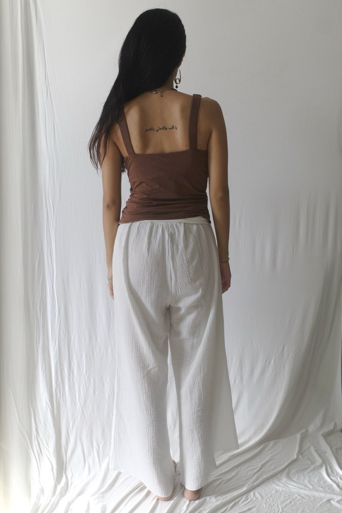 Cotton double bubble pants/White