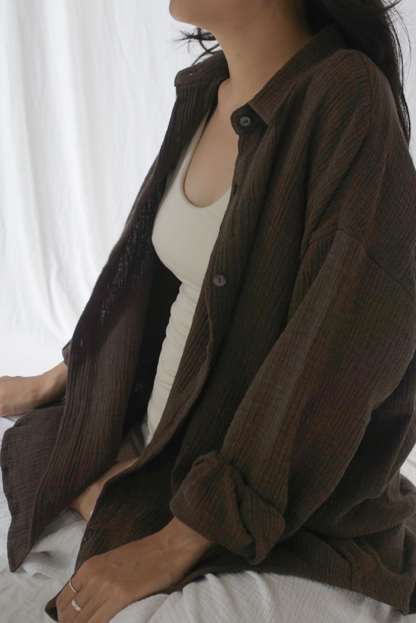 Hemp×Organic cotton oversize shirts/CHOCOLATE